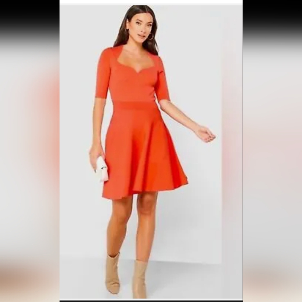 New TED BAKER Milly Sweetheart Neckline Rib Knit Dress Size 6 Coral